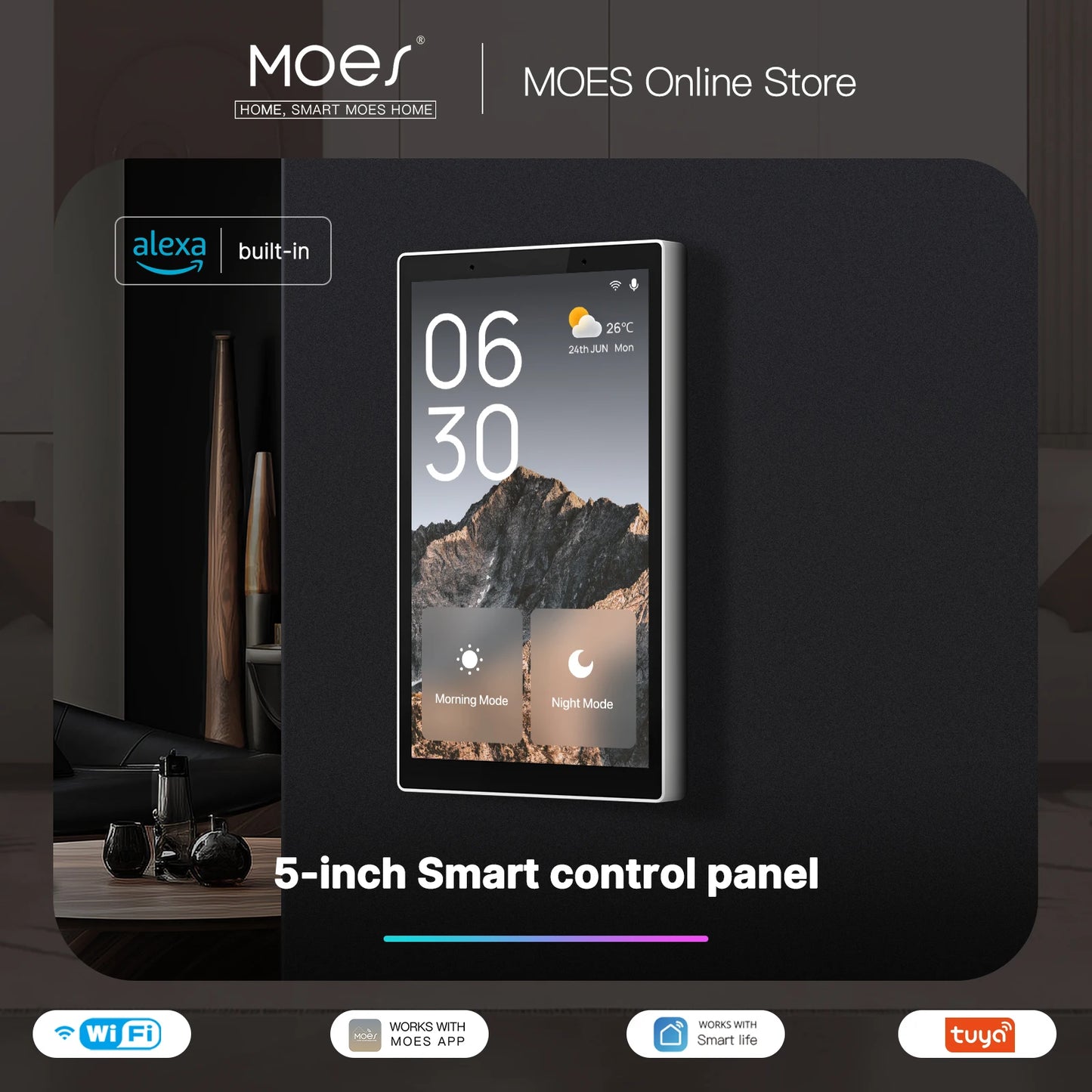 MOES 5-Inch Smart Home Control Panel with Built-in Alexa & ZigBee Gateway